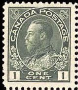 King George V - Dark Green - Thin Paper Canada Postage Stamp