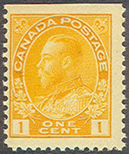 King George V - Yellow - Booklet Single Canada Postage Stamp
