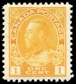 King George V - Yellow - Dry Printing - Die I - San Serif 1 Canada Postage Stamp