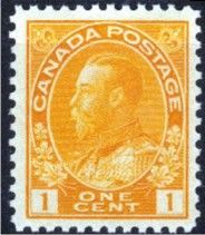 King George V - Yellow - Wet Printing - Die I - San Serif 1 Canada Postage Stamp