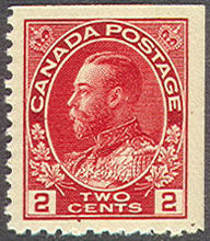 King George V - Carmine - Booklet Single - Vertical Wove Paper Canada Postage Stamp
