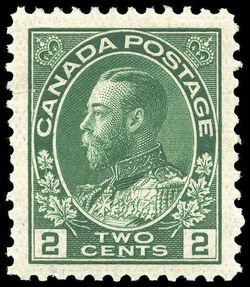 King George V - Yellow Green - Wet Printing - Thin Paper Canada Postage Stamp