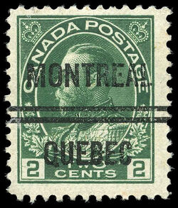 King George V - Yellow Green - Precanceled - Thin Paper Canada Postage Stamp