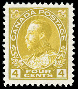 King George V - Yellow Ochre - Dry Printing Canada Postage Stamp