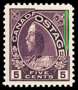 King George V - Violet - Dry Printing - Redrawn Vertical Line In Upper Right Spandrel Canada Postage Stamp
