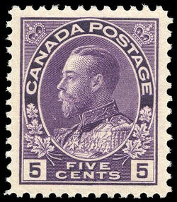 King George V - Rose Violet - Wet Printing Canada Postage Stamp