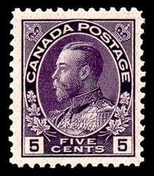 King George V - Violet - Wet Printing - Redrawn Vertical Line In Upper Right Spandrel Canada Postage Stamp