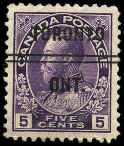 King George V - Violet - Precanceled - Thin Paper Canada Postage Stamp