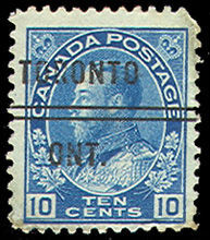 King George V - Blue - Precanceled Canada Postage Stamp