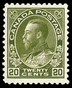King George V - Dark Olive Green - Wet Printing Canada Postage Stamp