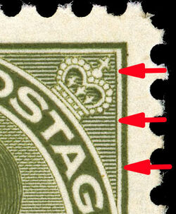 King George V - Olive Green - Dry Printing - Redrawn Vertical Line In Upper Right Spandrel Canada Postage Stamp
