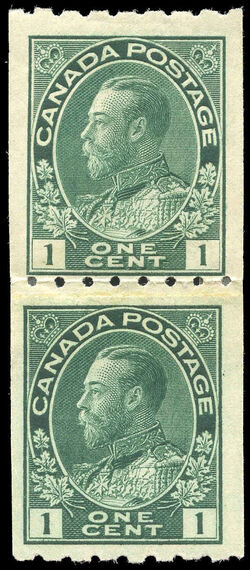 King George V - Dark Green - Vertical Imperforate - Perf 8 - Paste-up Pair Canada Postage Stamp
