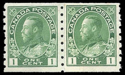 King George V - Green - Horizontal Imperforate - Paste-up Pair Canada Postage Stamp