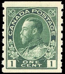 King George V - Blue Green - Horizontal Imperforate Canada Postage Stamp