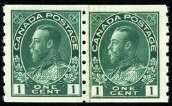 King George V - Blue Green - Horizontal Imperforate - Paste-up Pair Canada Postage Stamp