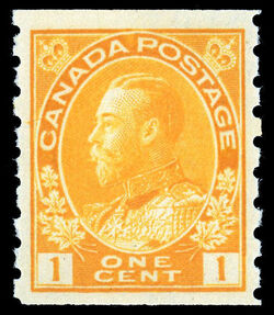 King George V - Orange Yellow - Horizontal Imperforate - Dry Printing - Die I Canada Postage Stamp