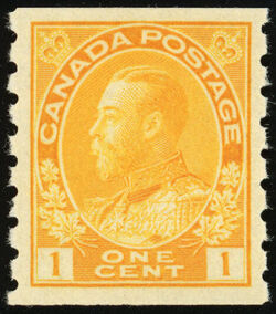 King George V - Yellow - Horizontal Imperforate - Wet Printing - Die I Canada Postage Stamp