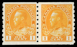 King George V - Orange Yellow - Horizontal Imperforate - Dry Printing - Die II - Paste-up Pair Canada Postage Stamp