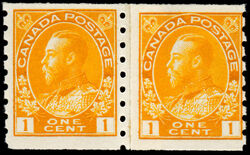 King George V - Yellow - Horizontal Imperforate - Wet Printing - Die I - Paste-up Pair Canada Postage Stamp