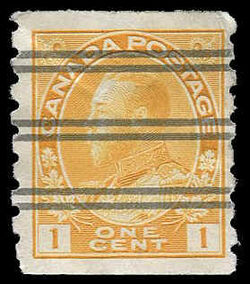 King George V - Orange Yellow - Horizontal Imperforate - Dry Printing - Die II - Precanceled Canada Postage Stamp