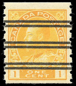 King George V - Yellow - Horizontal Imperforate - Wet Printing - Die I - Precanceled Canada Postage Stamp