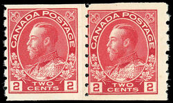 King George V - Carmine - Horizontal Imperforate - Paste-up Pair Canada Postage Stamp