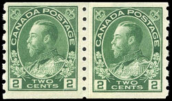 King George V - Green - Horizontal Imperforate - Wet Printing - Paste-up Pair Canada Postage Stamp