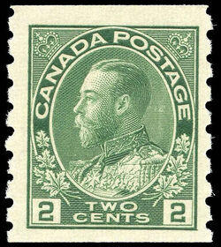 King George V - Green - Horizontal Imperforate - Dry Printing Canada Postage Stamp