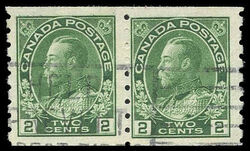 King George V - Green - Horizontal Imperforate - Dry Printing - Paste-up Pair Canada Postage Stamp