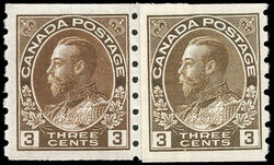 King George V - Brown - Horizontal Imperforate - Paste-up Pair Canada Postage Stamp