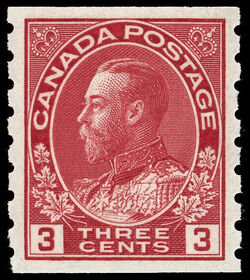 King George V - Carmine - Horizontal Imperforate - Dry Printing - Die II Canada Postage Stamp