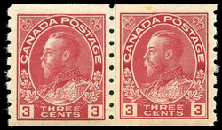 King George V - Carmine - Horizontal Imperforate - Wet Printing - Die I - Paste-up Pair Canada Postage Stamp