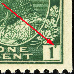 King George V - Dark Green - Vertical Imperforate - Perf 12 - Shilling Mark Canada Postage Stamp