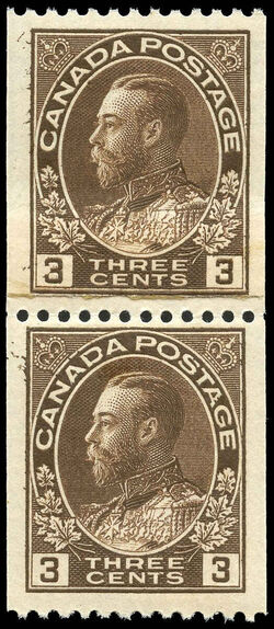 King George V - Brown - Vertical Imperforate - Perf 12 - Paste-up Pair Canada Postage Stamp