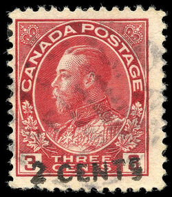 King George V - Carmine - Die I - Double Surcharge Canada Postage Stamp
