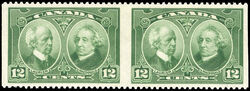 Sir Wilfrid Laurier and Sir John A. MacDonald - Green - Vertical Imperforate Pair Canada Postage Stamp