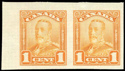 King George V - Orange - Imperforate Pair Canada Postage Stamp