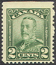 King George V - Green - Booklet Single Canada Postage Stamp
