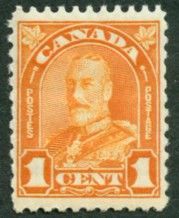 King George V - Orange - Major Re-entry in Right 1 Canada Postage Stamp