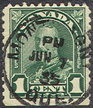 King George V - Deep Green - Die I - Booklet Single Canada Postage Stamp