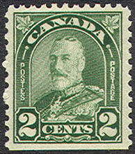 King George V - Dull Green - Booklet Single Canada Postage Stamp
