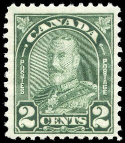 King George V - Dull Green - Major Re-entry in CANADA and CENTS Canada Postage Stamp