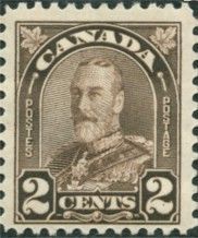 King George V - Dark Brown - Die II - Extended Moustache Canada Postage Stamp