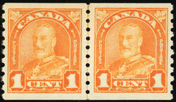 King George V - Orange - Line Pair Canada Postage Stamp