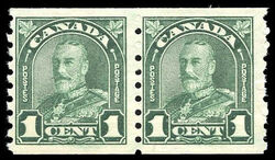 King George V - Deep Green - Line Pair Canada Postage Stamp