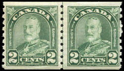 King George V - Dull Green - Line Pair Canada Postage Stamp