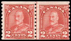 King George V - Deep Red - Line Pair Canada Postage Stamp