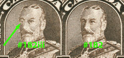 King George V - Dark Brown - Line Pair With Cockeyed King Canada Postage Stamp