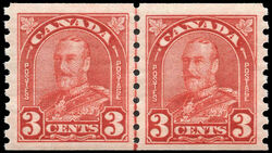 King George V - Deep Red - Line Pair Canada Postage Stamp
