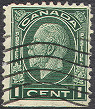 King George V - Dark Green - Booklet Single Canada Postage Stamp